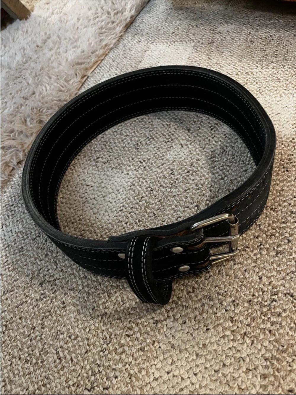 Heavy-Duty Black Double-Prong Leather inzer forever belt